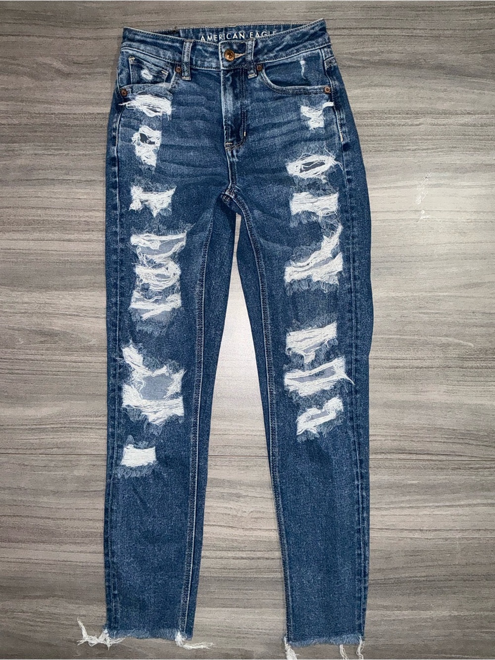 American Eagle Distressed Skinny Jeans Size 00R Next Level Stretch Raw Hem
